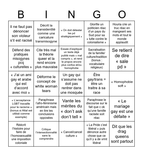 PDH x homosexualité Bingo Card