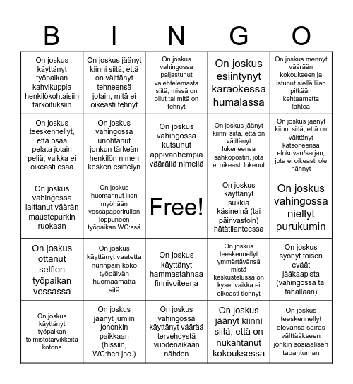 Kuinka hyvin tunnet kollegasi? Bingo Card