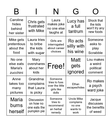 Thanksgiving Drama Bingo Card