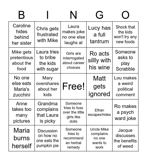 Thanksgiving Drama Bingo Card