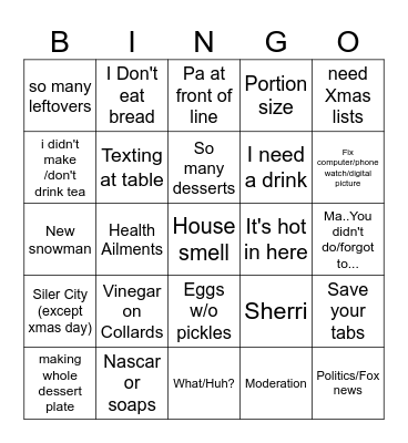 Turkey Day Fun Bingo Card