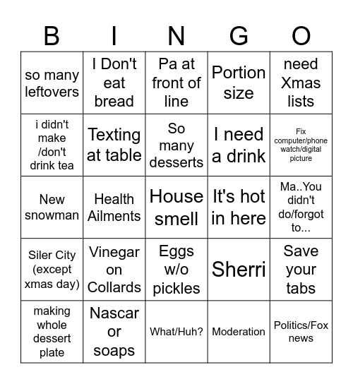 Turkey Day Fun Bingo Card