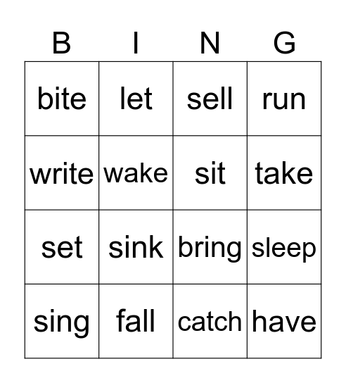 Irregular Verbs Bingo Card