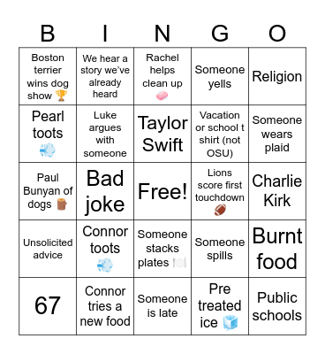 Thanksgiving 2025 Bingo Card