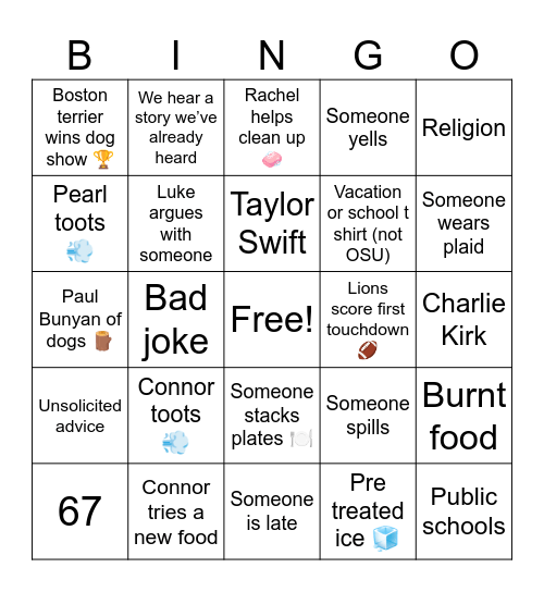 Thanksgiving 2025 Bingo Card