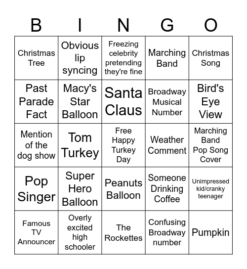 Macy's Thanksgiving Day Parade Bingo Card