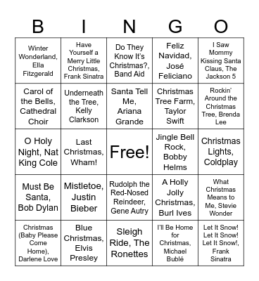 Christmas Carol Bingo Card