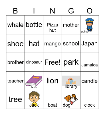 Nouns Bingo Card