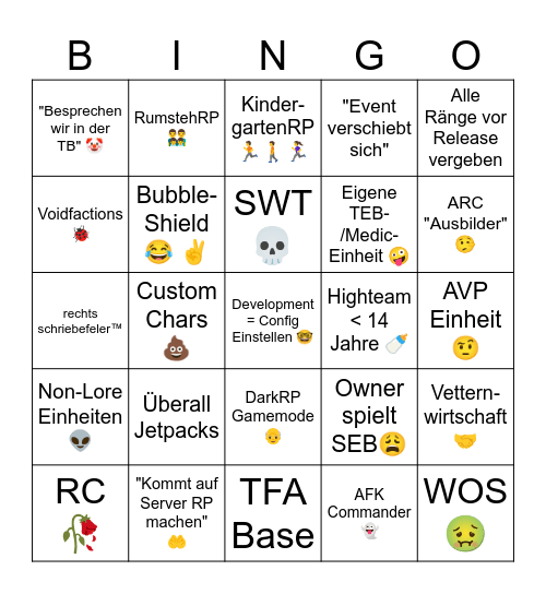 "Guter" CWRP Server Bingo Card