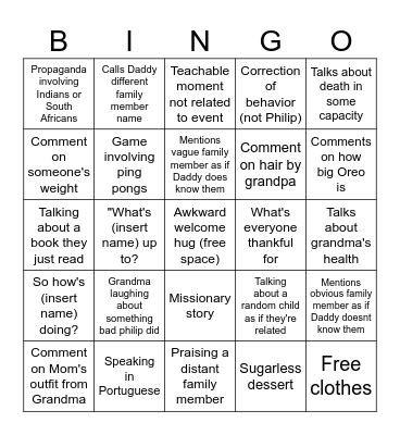 Thanksgiving 2025 Bingo Card