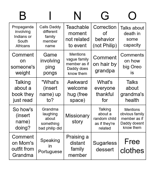 Thanksgiving 2025 Bingo Card