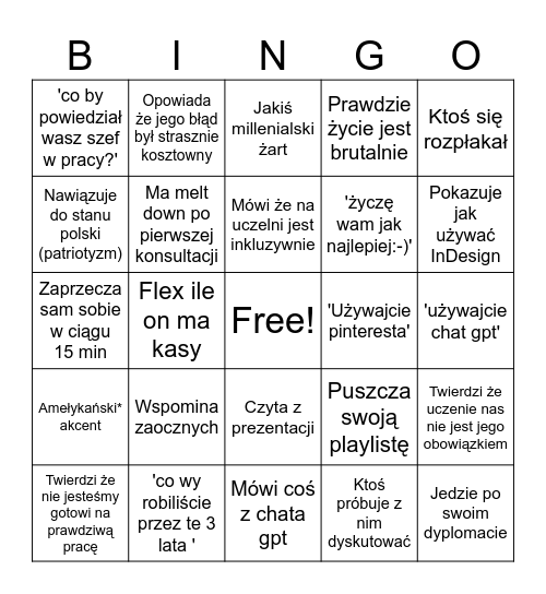 Zajęcia DTP bingo Card