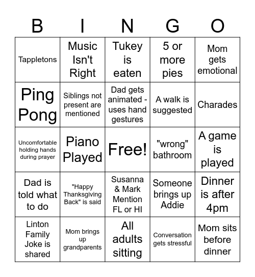 Thanksgiving Bingo Card