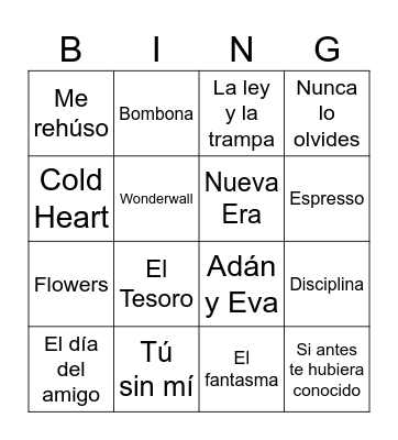 Bingo Musical Bingo Card