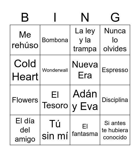 Bingo Musical Bingo Card