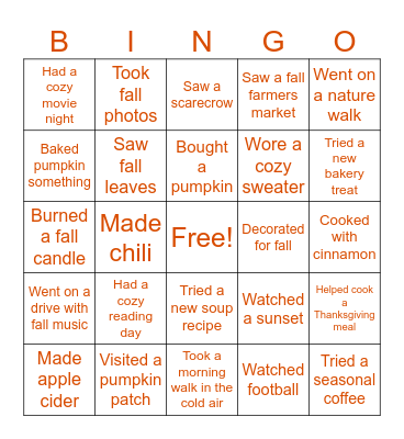 Happy Thanksgiving! Bingo Card