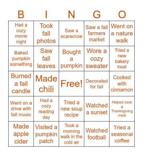 Happy Thanksgiving! Bingo Card