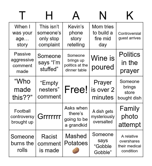 Thanksgiving Bingo 2025 Bingo Card