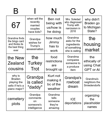 Thanksgiving (at Grandma's) 2025 Bingo Card