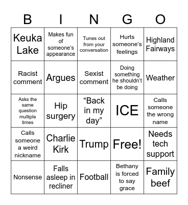 Thanksgiving 2025 Bingo Card