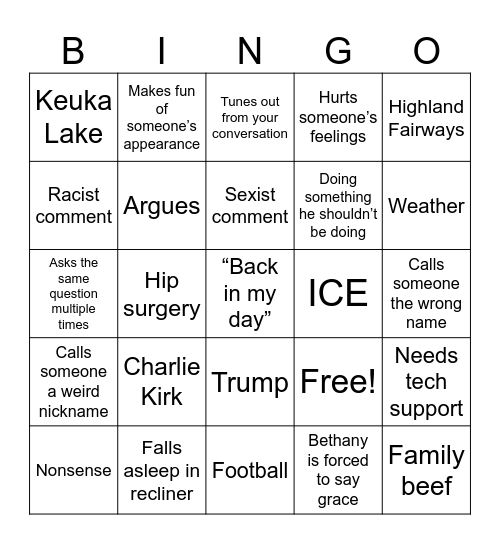 Thanksgiving 2025 Bingo Card