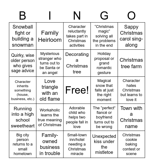 Hallmark Christmas Bingo Card