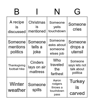 Thanksgiving Bingo Card