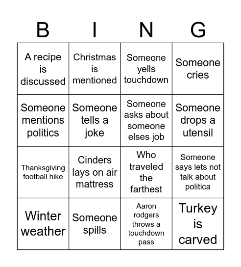 Thanksgiving Bingo Card