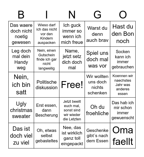 Christmas Bingo Card