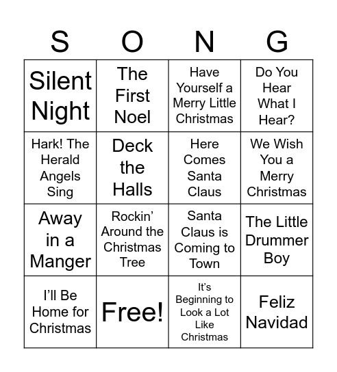 CHRISTMAS SONGS BINGO Card