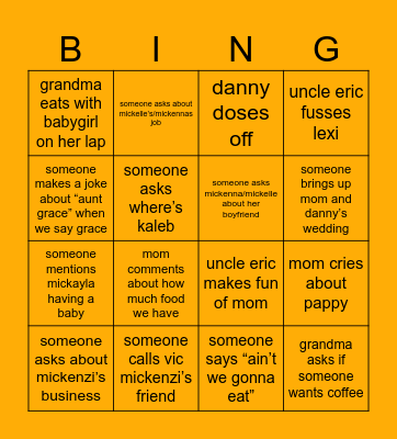 thanksgiving bingo Card