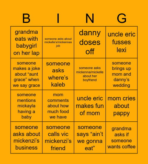 thanksgiving bingo Card