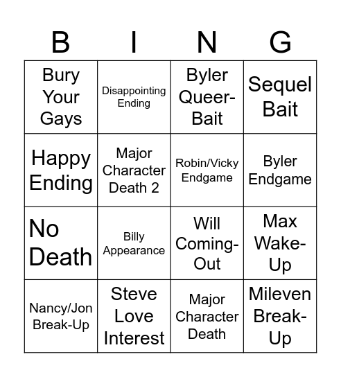 Stranger Things 5 Bingo Card