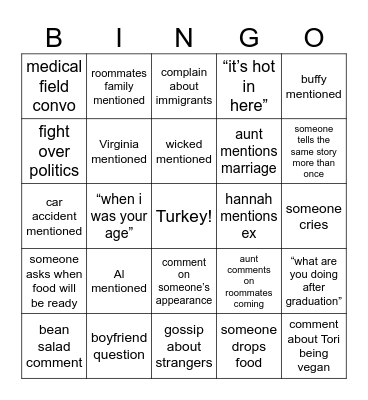 Thanksgiving Bingo Card