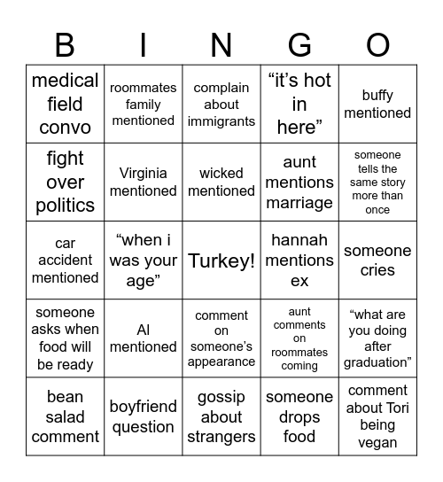 Thanksgiving Bingo Card