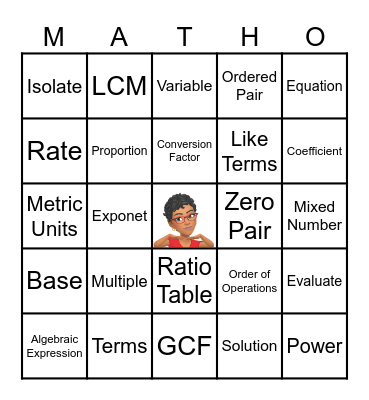 MRS. THOMPSON'S Unit 4 VOCABULARY Bingo Card