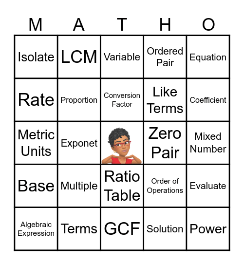 MRS. THOMPSON'S Unit 4 VOCABULARY Bingo Card