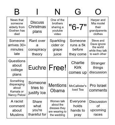 Thanksgiving 2025 Bingo Card