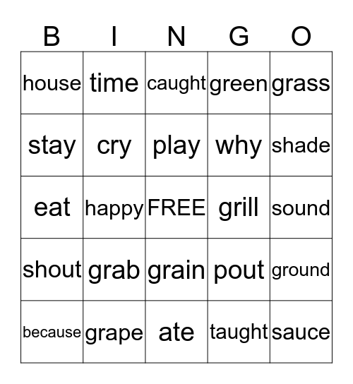 1st Grade au/gr/silent e/ou/y Bingo Card