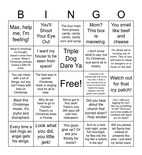 Christmas Movie Quotes Bingo Card