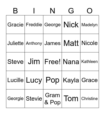 Thanksgiving Family Bingo Card