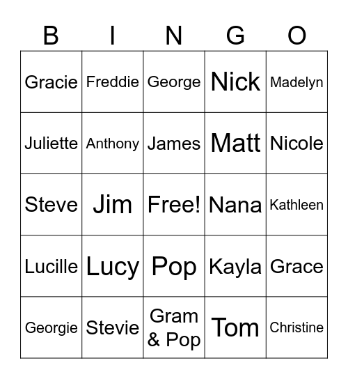 Thanksgiving Family Bingo Card