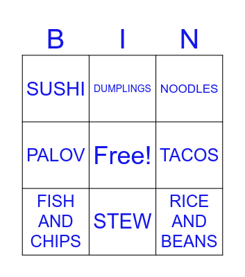 INTERNATIONAL FOOD Bingo Card
