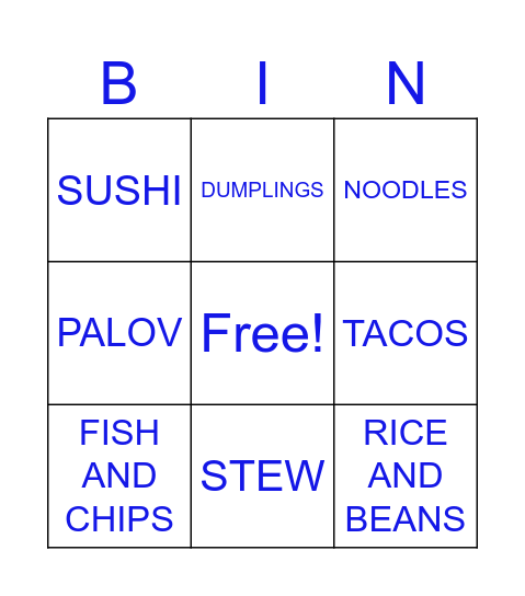 INTERNATIONAL FOOD Bingo Card