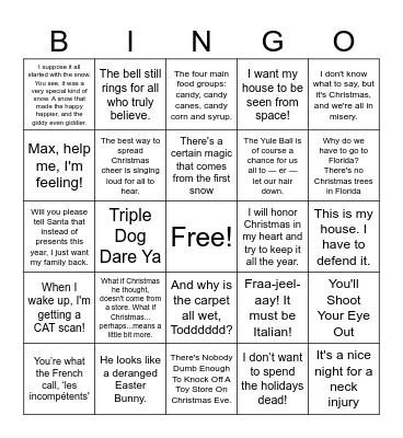 Christmas Movie Quotes Bingo Card