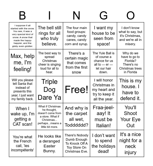 Christmas Movie Quotes Bingo Card