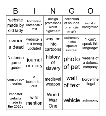 wiby.me bingo Card