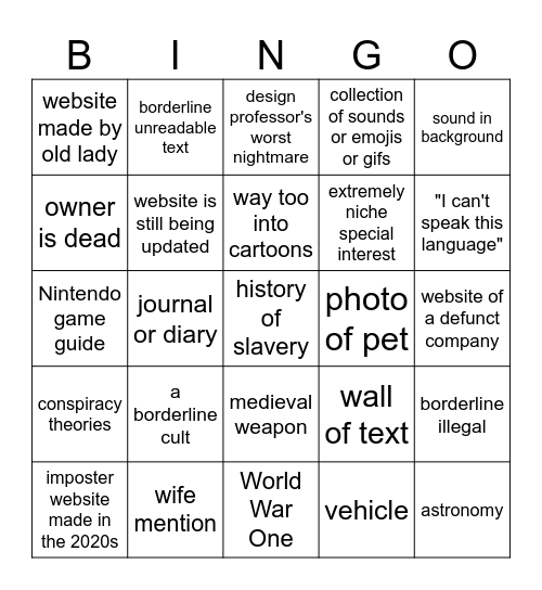 wiby.me bingo Card