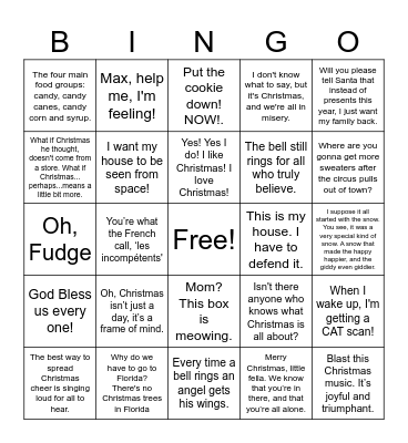 Christmas Movie Quotes Bingo Card