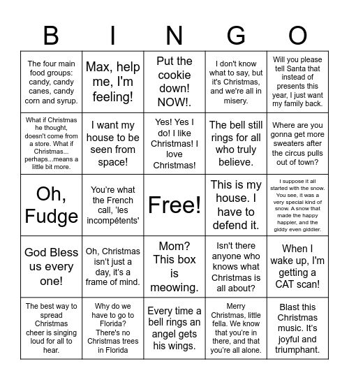 Christmas Movie Quotes Bingo Card